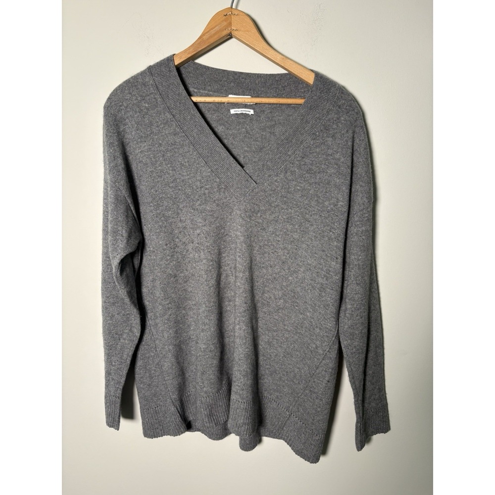 Women's Vince 100% Cashmere Pointelle Trim V-Neck Sweater top Gray Size Small